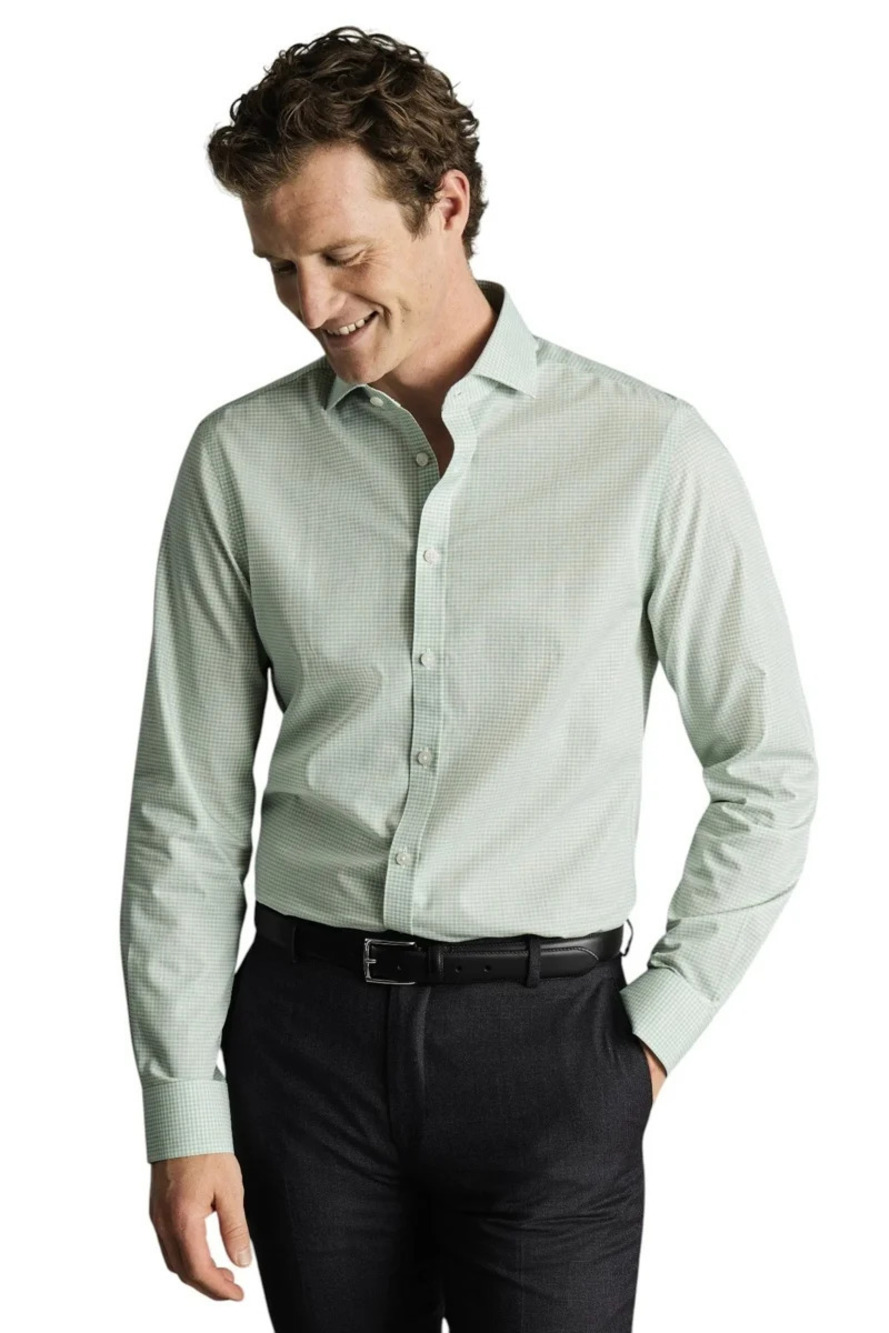 Charles Tyrwhitt Green Stretch Poplin Gingham Shirt/59682